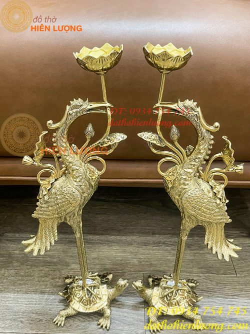 Đôi Hạc Ngậm Sen Số 2 Bằng Đồng Vĩnh Tiến Cao 41cm