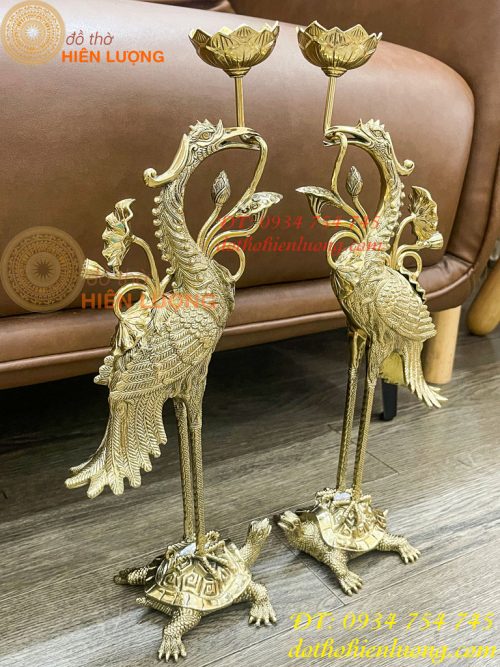 Đôi Hạc Ngậm Sen Số 2 Bằng Đồng Vĩnh Tiến Cao 41cm