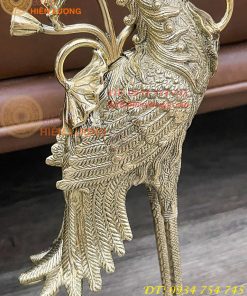 Đôi Hạc Ngậm Sen Số 2 Bằng Đồng Vĩnh Tiến Cao 41cm