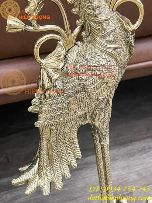 Đôi Hạc Ngậm Sen Số 2 Bằng Đồng Vĩnh Tiến Cao 41cm