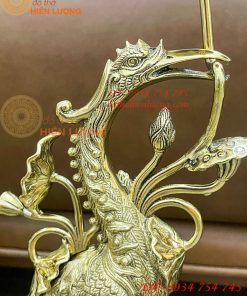 Đôi Hạc Ngậm Sen Số 2 Bằng Đồng Vĩnh Tiến Cao 41cm
