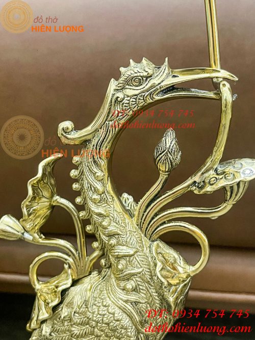 Đôi Hạc Ngậm Sen Số 2 Bằng Đồng Vĩnh Tiến Cao 41cm