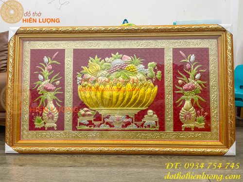 Tranh Mâm Ngũ Quả 72x117cm Bằng Đồng Thờ Cúng