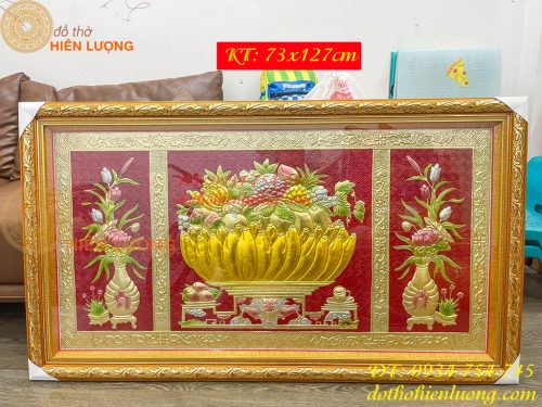 Tranh Mâm Ngũ Quả 72x117cm Bằng Đồng Thờ Cúng