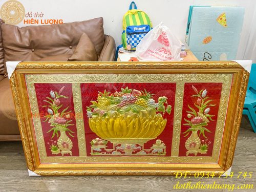 Tranh Mâm Ngũ Quả 72x117cm Bằng Đồng Thờ Cúng