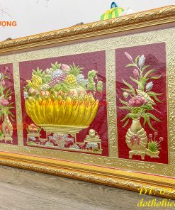 Tranh Mâm Ngũ Quả 72x117cm Bằng Đồng Thờ Cúng