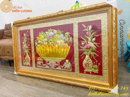 Tranh Mâm Ngũ Quả 72x117cm Bằng Đồng Thờ Cúng