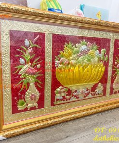 Tranh Mâm Ngũ Quả 72x117cm Bằng Đồng Thờ Cúng
