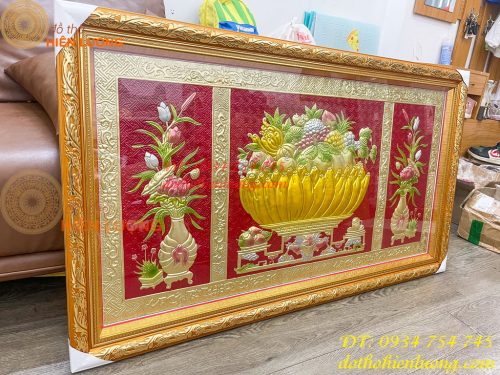Tranh Mâm Ngũ Quả 72x117cm Bằng Đồng Thờ Cúng