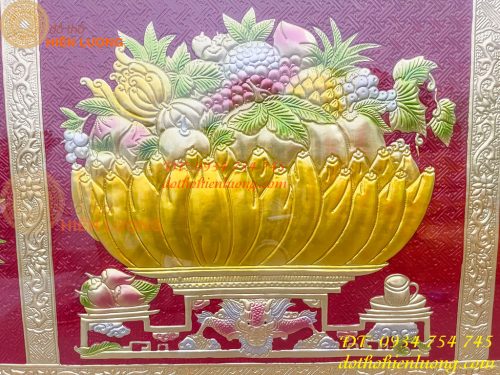 Tranh Mâm Ngũ Quả 72x117cm Bằng Đồng Thờ Cúng