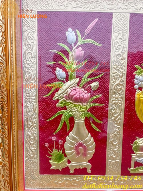 Tranh Mâm Ngũ Quả 72x117cm Bằng Đồng Thờ Cúng