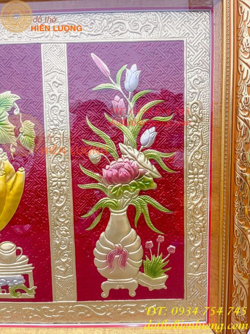 Tranh Mâm Ngũ Quả 72x117cm Bằng Đồng Thờ Cúng