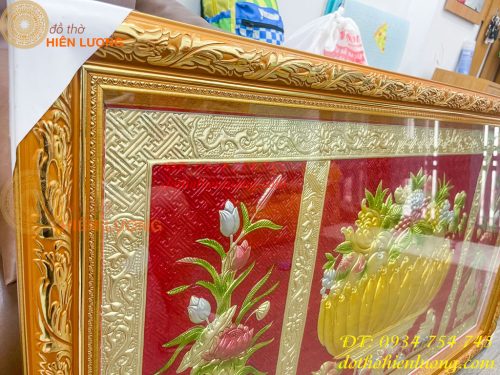 Tranh Mâm Ngũ Quả 72x117cm Bằng Đồng Thờ Cúng