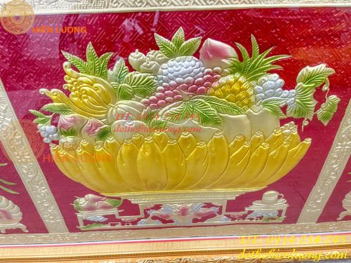Tranh Mâm Ngũ Quả 72x117cm Bằng Đồng Thờ Cúng
