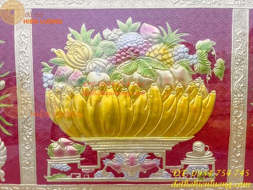 Tranh Mâm Ngũ Quả 72x117cm Bằng Đồng Thờ Cúng