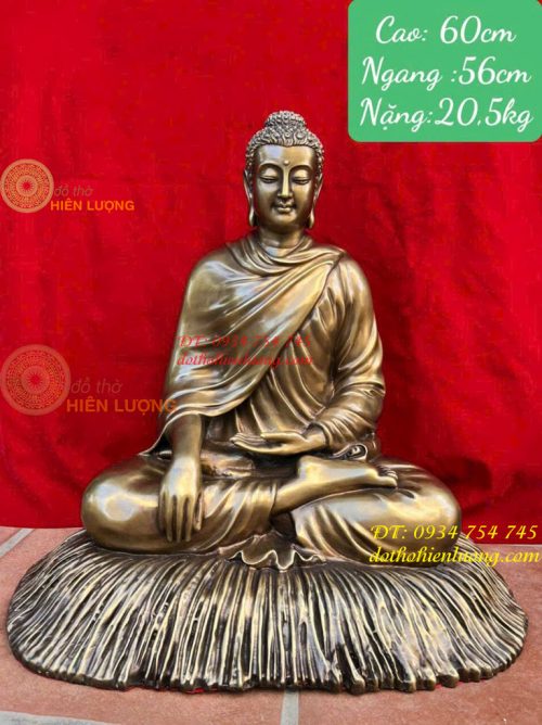 Tượng Thích Ca Ngồi Bệ Rơm Bằng Đồng Hun Cao 60cm
