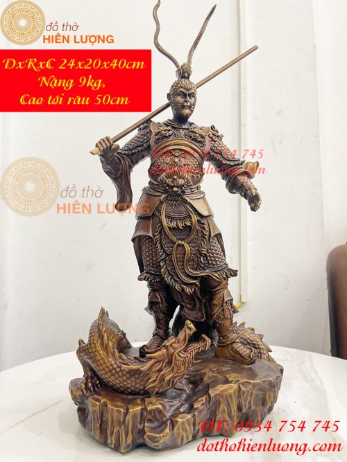 Tượng Tề Thiên Đại Thánh Hàng Long Bằng Đồng Hun Cao 50cm