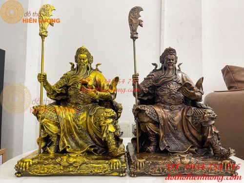 Tượng Quan Công Đọc Sách Ngồi Ghế Hổ Bằng Đồng Cao 30cm