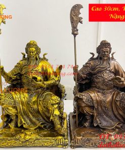 Tượng Quan Công Đọc Sách Ngồi Ghế Hổ Bằng Đồng Cao 30cm