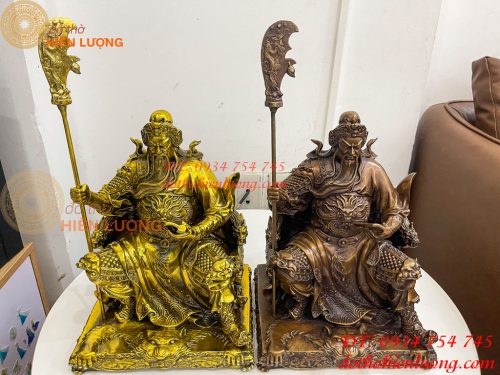 Tượng Quan Công Đọc Sách Ngồi Ghế Hổ Bằng Đồng Cao 30cm