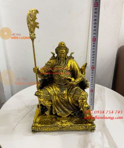 Tượng Quan Công Đọc Sách Ngồi Ghế Hổ Bằng Đồng Cao 30cm