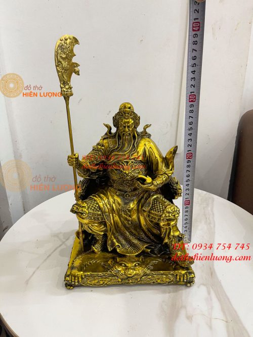 Tượng Quan Công Đọc Sách Ngồi Ghế Hổ Bằng Đồng Cao 30cm