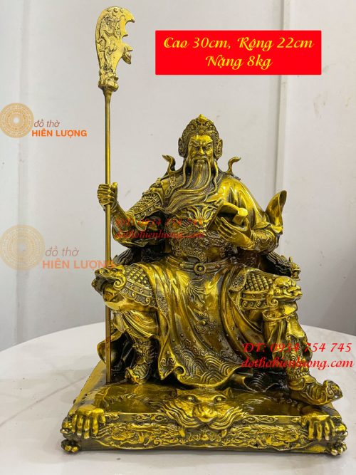 Tượng Quan Công Đọc Sách Ngồi Ghế Hổ Bằng Đồng Cao 30cm