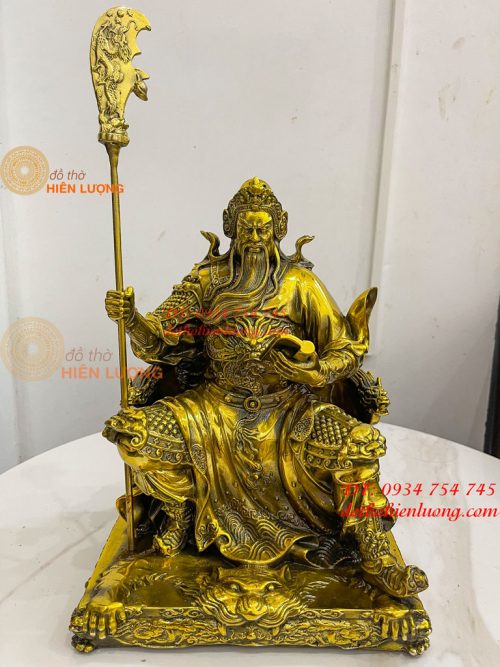 Tượng Quan Công Đọc Sách Ngồi Ghế Hổ Bằng Đồng Cao 30cm