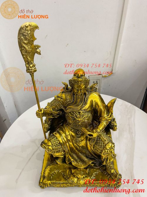 Tượng Quan Công Đọc Sách Ngồi Ghế Hổ Bằng Đồng Cao 30cm