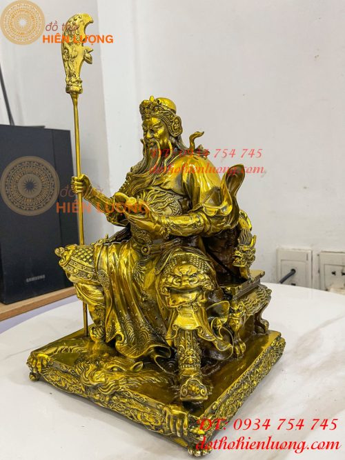 Tượng Quan Công Đọc Sách Ngồi Ghế Hổ Bằng Đồng Cao 30cm