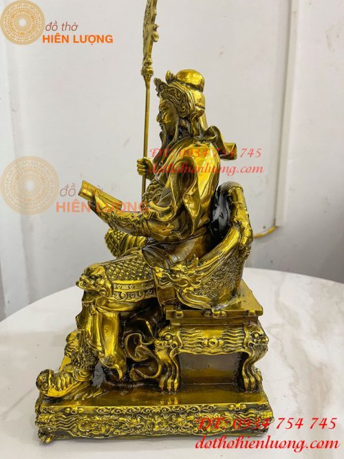 Tượng Quan Công Đọc Sách Ngồi Ghế Hổ Bằng Đồng Cao 30cm