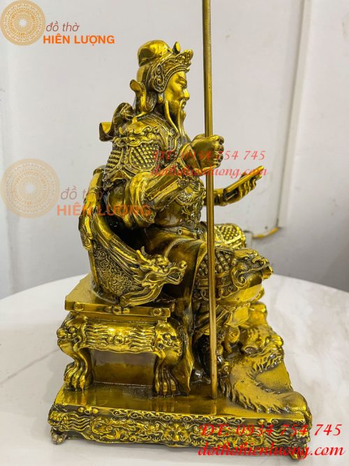 Tượng Quan Công Đọc Sách Ngồi Ghế Gổ Bằng Đồng Cao 30cm