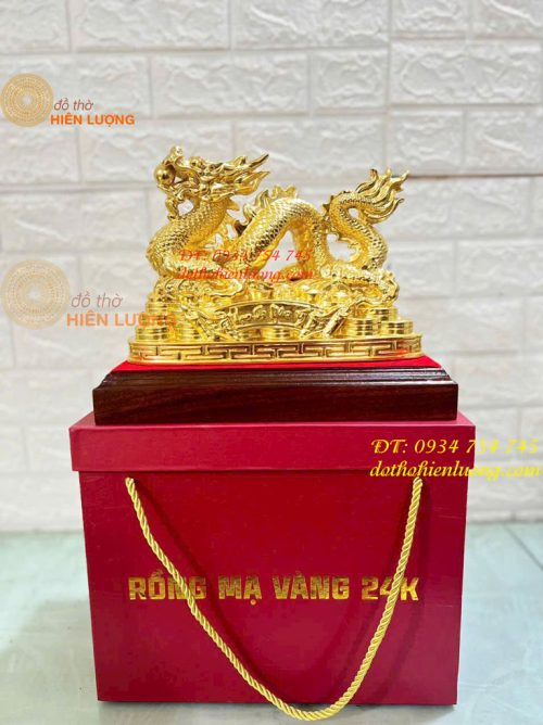 Tượng Rồng Vạn Sự Như Ý Bằng Đồng Dát Vàng 9999