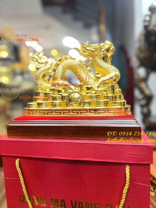 Tượng Rồng Vạn Sự Như Ý Bằng Đồng Dát Vàng 9999