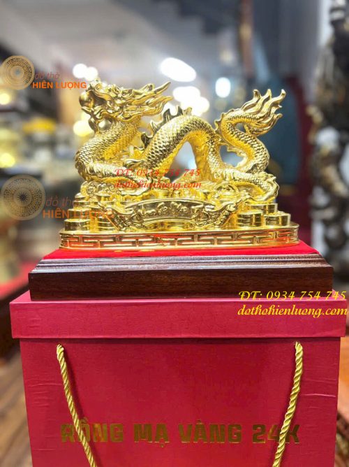 Tượng Rồng Vạn Sự Như Ý Bằng Đồng Dát Vàng 9999