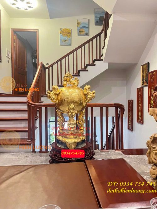 Quả Cầu Thất Lân Cao 1m2 Đồng Đỏ Dát Vàng 24K