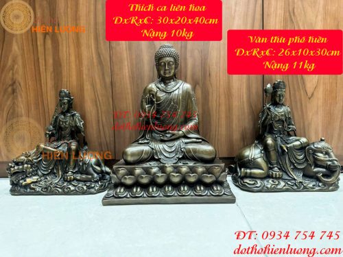 Bộ Tượng Hoa Nghiêm Tam Thánh Cao 40cm Bằng Đồng