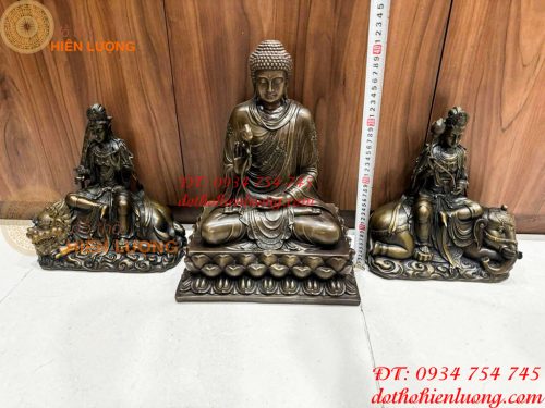 Bộ Tượng Hoa Nghiêm Tam Thánh Cao 40cm Bằng Đồng