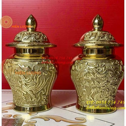 Đôi Chóe Bằng Đồng Rồng Phượng Thờ Cúng Cao 21cm