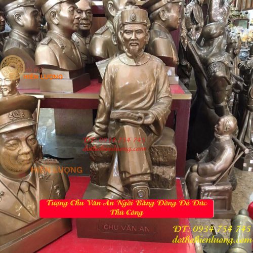 Tượng Chu Văn An Bằng Đồng Đỏ Ngồi Đọc Sách Cao 60cm