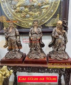 Bộ Tam Đa Phúc Lộc Thọ Khảm Tam Khí Bằng Đồng Đỏ