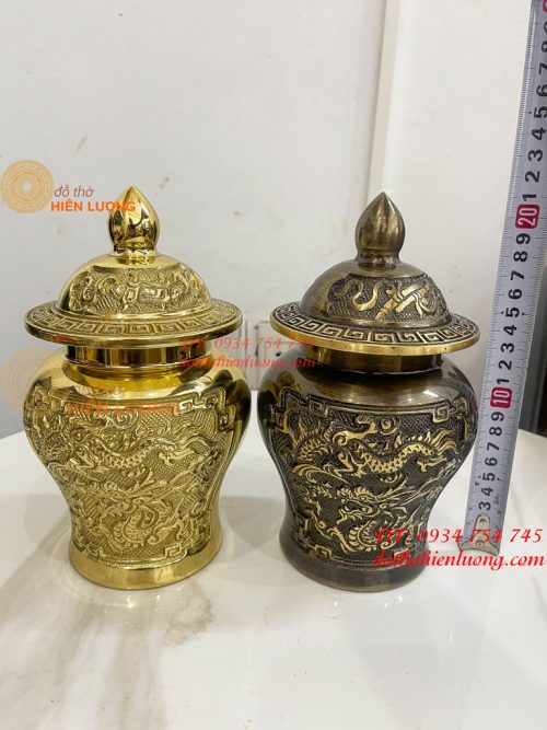 Đôi Chóe Bằng Đồng Rồng Phượng Thờ Cúng Cao 21cm