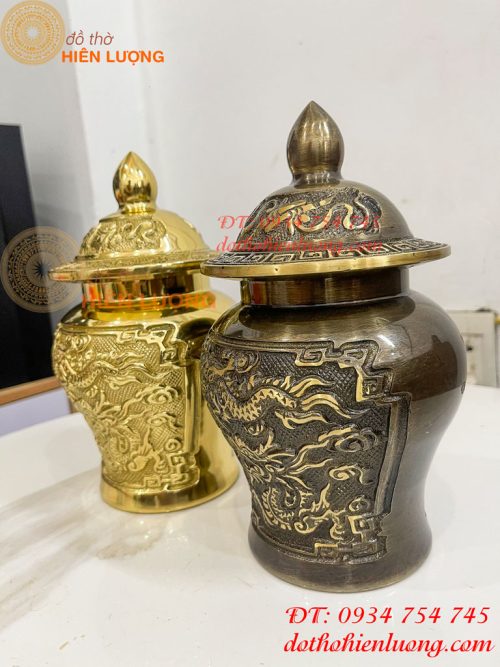 Đôi Chóe Bằng Đồng Rồng Phượng Thờ Cúng Cao 21cm