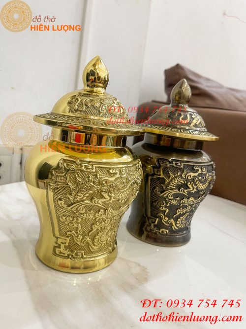 Đôi Chóe Bằng Đồng Rồng Phượng Thờ Cúng Cao 21cm