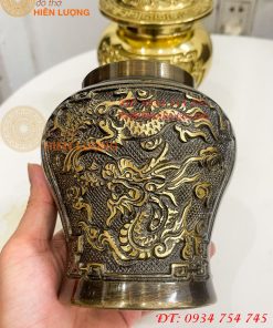 Đôi Chóe Bằng Đồng Rồng Phượng Thờ Cúng Cao 21cm