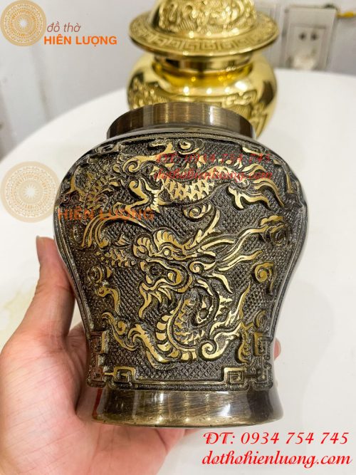 Đôi Chóe Bằng Đồng Rồng Phượng Thờ Cúng Cao 21cm