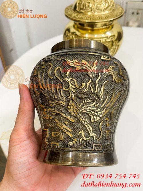 Đôi Chóe Bằng Đồng Rồng Phượng Thờ Cúng Cao 21cm