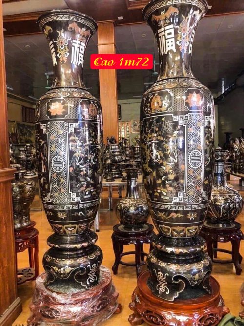 Đôi Lọ Lục Bình Khảm Ngũ Sắc Cao 1m72