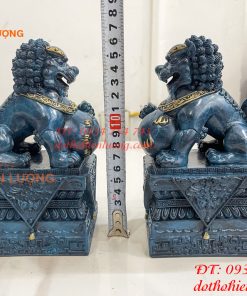 Đôi Nghê Bằng Đồng Decor Màu Xanh Phong Thủy Cao 15cm