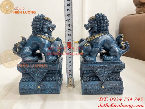 Đôi Nghê Bằng Đồng Decor Màu Xanh Phong Thủy Cao 15cm